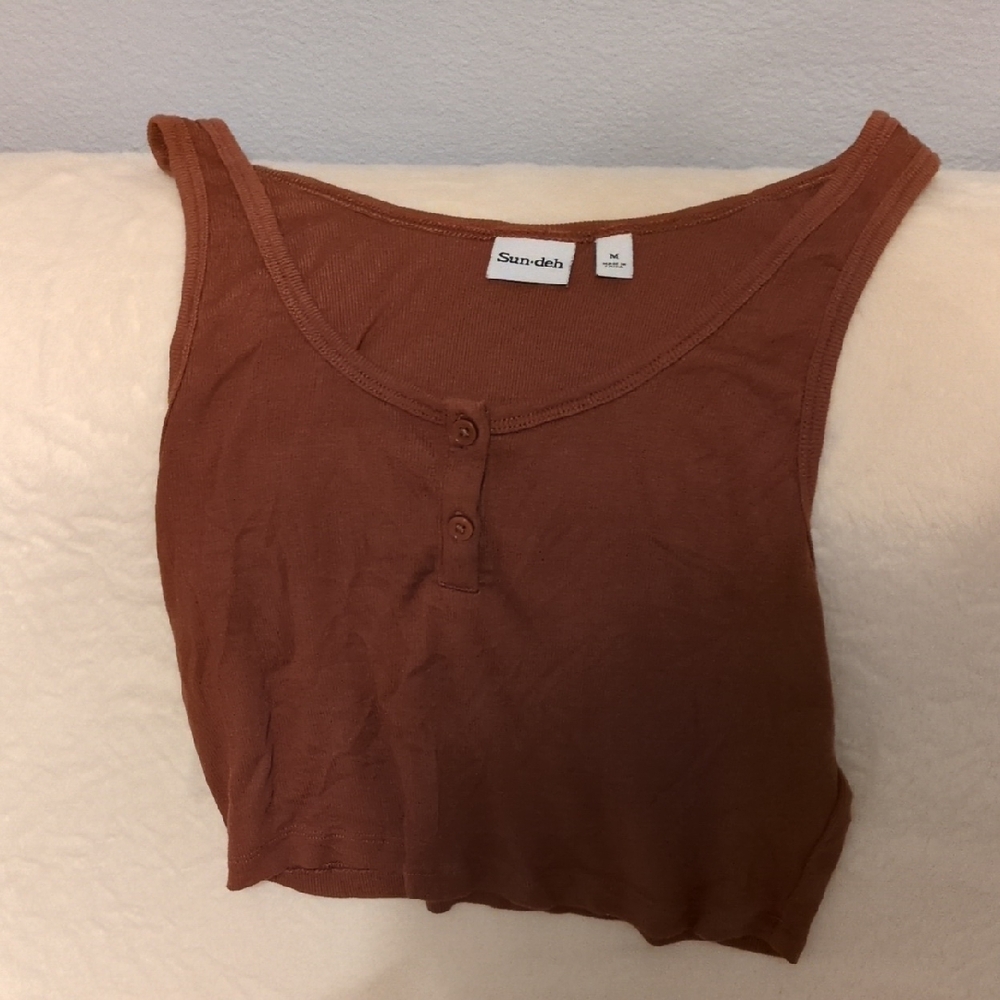 Aritzia Sun-deh Rust Brown Ribbed Henley Tank